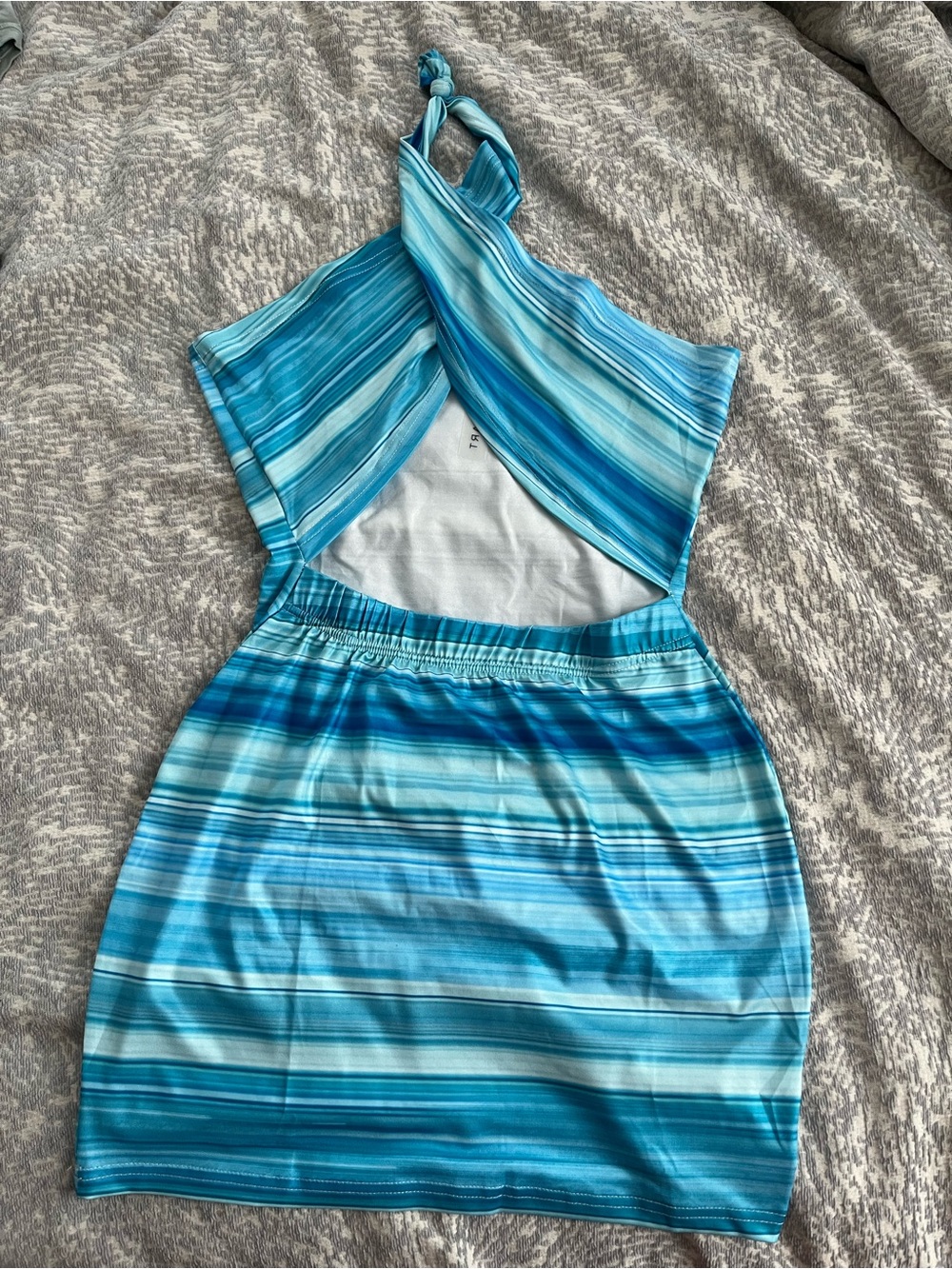 Dolls Kills Aqua Blue and White Stripe Halter Cutout Mini Dress